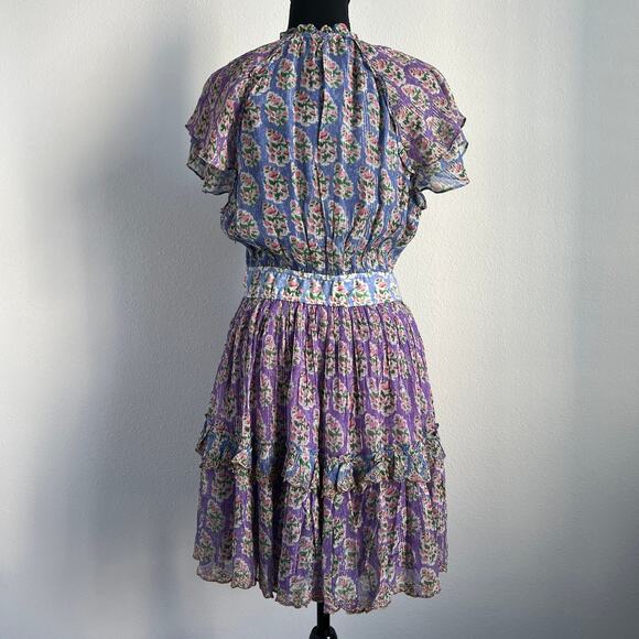 Hemant & Nandita Hera Dress Large Short Sleeve Tiered Georgette Mini - Picture 4 of 16